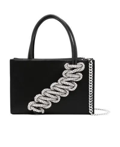 Kara Interwoven-rhinestone Satin-finish Tote Bag In Black