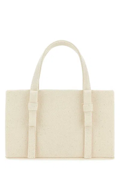 Kara Canvas Tote With Double Handles And Metal Chain Detail In Cream