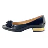 Kara Mac Shoes Women's Ballet Flat Sandal In Black Flower Strip And Gold Heel In Multi