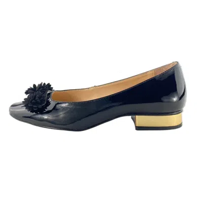 Kara Mac Shoes Women's Ballet Flat Sandal In Black Flower Strip And Gold Heel In Multi