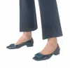 Kara Mac Shoes Women's Ballet Flat Sandal In Teal Python Diana And Heel In Blue