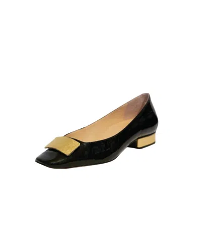 Kara Mac Shoes Women Convertible Ballet Flat - Gold Vivian Heel In Black Patent Leather In Multi