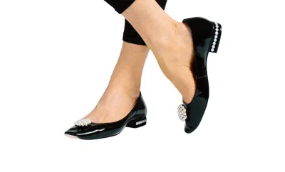 Kara Mac Shoes Women Convertible Ballet Flat - Pearl Heel In Black Patent Leather