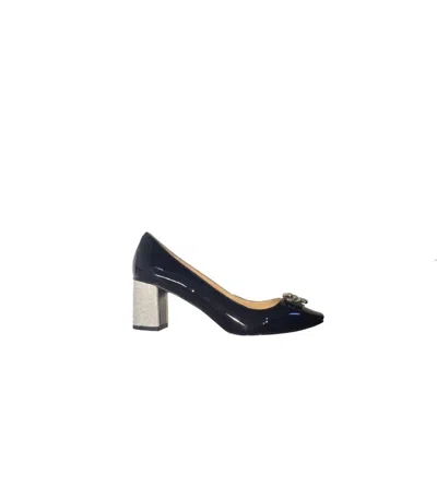 Kara Mac Shoes Women Perfect Pump - Crystal Heel In Black Patent Leather In Multi