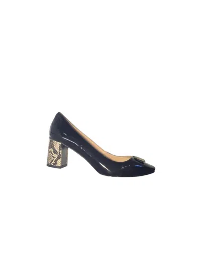 Kara Mac Shoes Women Perfect Pump - Python Emma Heel In Black Patent Leather In Blue