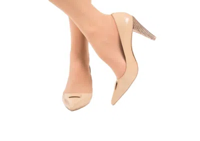Kara Mac Shoes Women Prima Pump - Gold Mesh Heel In Nude Patent Leather In Neutral
