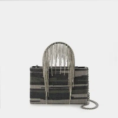 KARA MIDI CRYSTAL FRINGE HANDBAG - KARA - BLACK STRIPES - STRASS