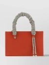 KARA NAPPA LEATHER CLUTCH WITH EMBELLISHED HANDLES AND CHAIN STRAP