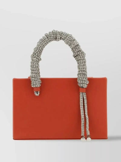 Kara Nappa Leather Clutch With Embellished Handles And Chain Strap In Red