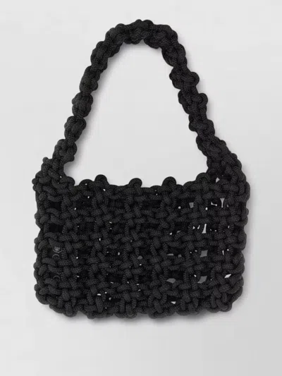 Kara Open Weave Top Handle Shoulder Tote Bag In Black