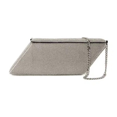 Kara Parallelogram Brass Shoulder Bag With Textured Metallic Finish In Gray
