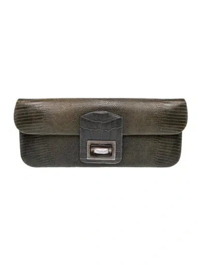 Pre-owned Kara Ross Lizard Clutch In Gray