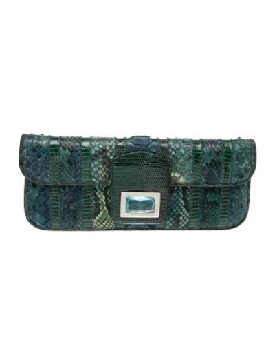 Pre-owned Kara Ross Python Clutch In Green