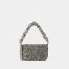 Kara Structured Rhinestone Shoulder Bag With Woven Jewel Handle In Black