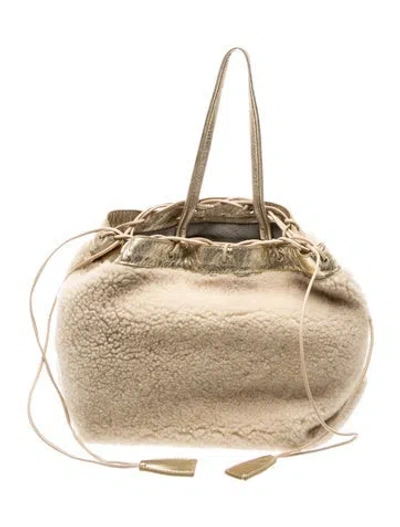 Pre-owned Kara Shearling Top Handle Bag In Neutrals