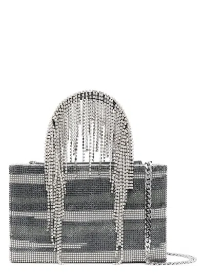 KARA WOMEN'S CRYSTAL MESH MIDI CRYSTAL FRINGE TOTE