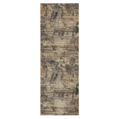 Karastan Belino Fringed Low Pile Stain/fade Resistant  Machine Woven Polyester Indoor Abstract Area Rug In Beige
