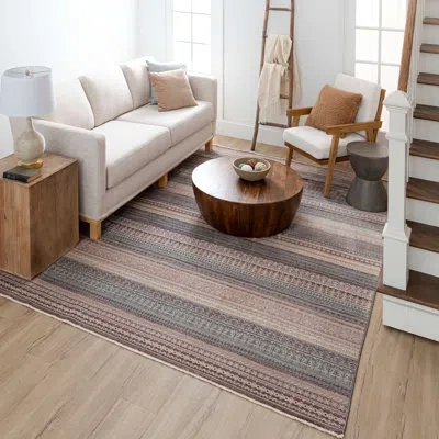 Karastan Caprice Fringed Low Pile Stain/fade Resistant  Machine Woven Polyester Indoor Striped Area Rug In Grey