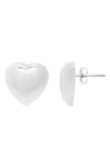 Karat Rush Puffed Heart Stud Earrings In Rhodium White