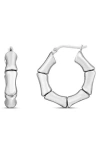 Karat Rush Rhodium Plated Sterling Silver Bamboo Shaped Hoop Earrings In Rhodium White