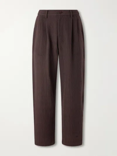 Kardo Antonio Straight-leg Pinstriped Cotton Suit Trousers In Brown