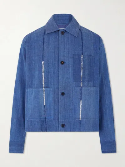 Kardo Bodhi Cotton-jacquard Jacket In Blue