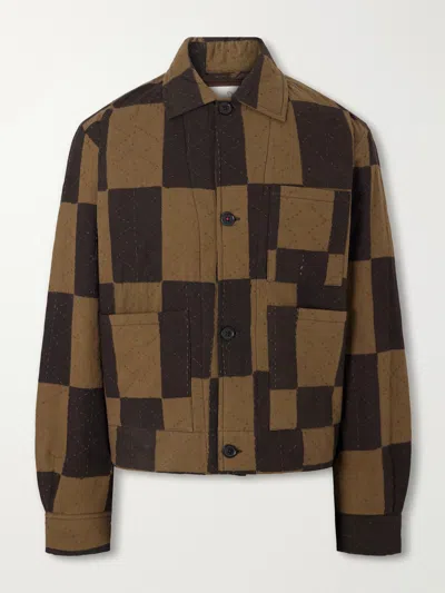 Kardo Bodhi Embroidered Checked Cotton Blouson Jacket In Brown