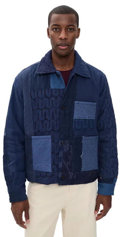 Kardo Bodhi Patchwork Jacket Indigo In Gray