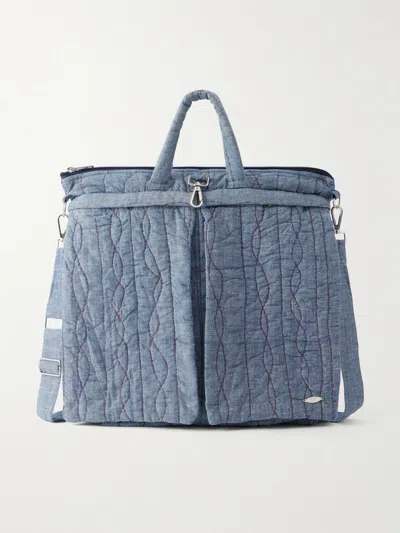 Kardo Embroidered Cotton-chambray Tote Bag In Blue