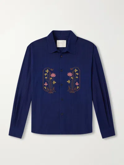 Kardo Luis Embroidered Cotton Shirt In Blue
