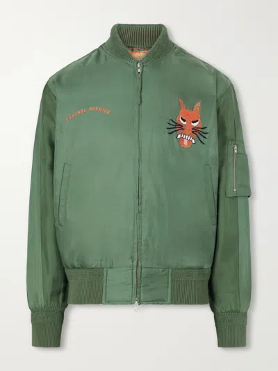 Kardo Max Embroidered Silk-twill Bomber Jacket In Green