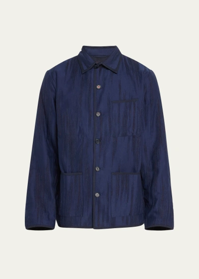 Kardo Men's Allover Stitchwork Chore Jacket In Blue