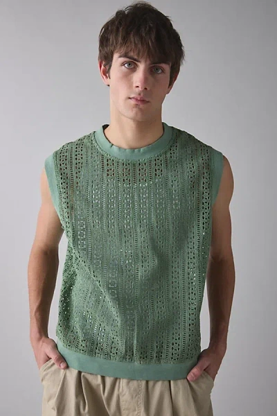 Kardo Noto Embroidered Cotton Tank Top In Matcha, Men's At Urban Outfitters