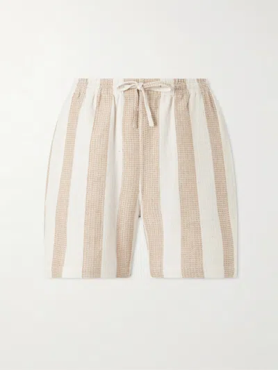 Kardo Olbia Straight-leg Striped Cotton Drawstring Shorts In Neutral