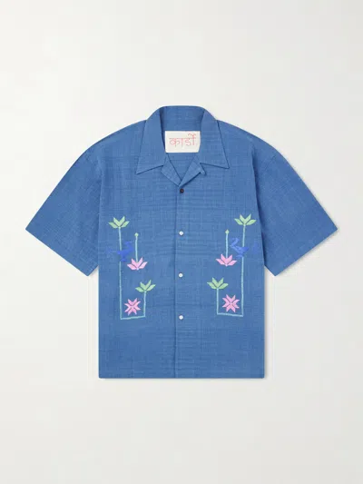 Kardo Rohit Embroidered Cotton Shirt In Blue