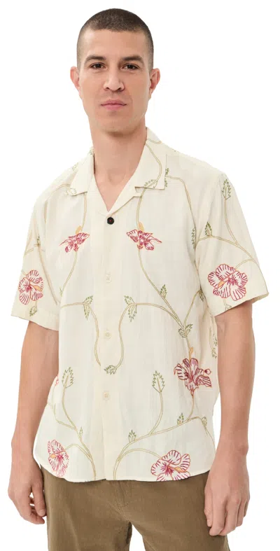 Kardo Ronen Hand Embroidered Floral Shirt Natural In White