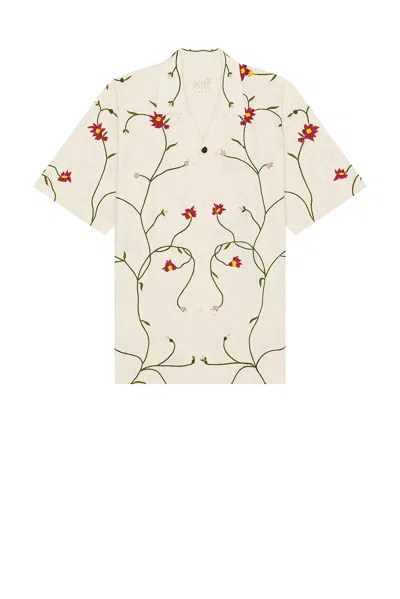 Kardo Ronen Convertible-collar Embroidered Cotton Shirt In Neutrals