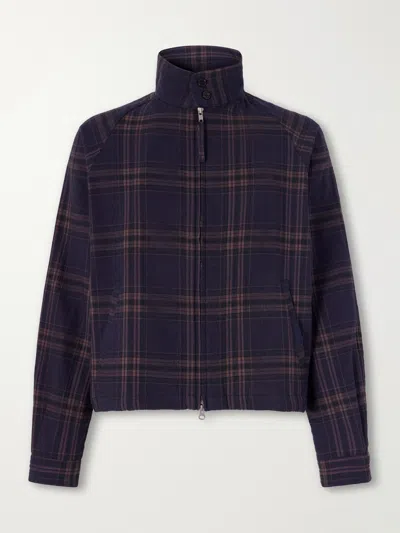 Kardo Stanley Embroidered Checked Cotton Bomber Jacket In Blue