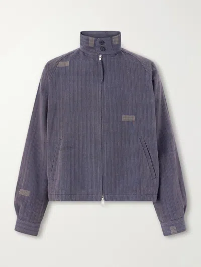 Kardo Stanley Embroidered Pinstriped Cotton Bomber Jacket In Blue