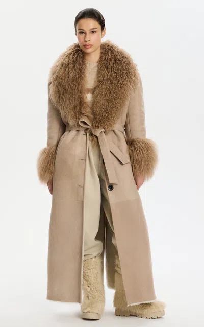 Karen Arcanjo Dina Shearling Coat In Nude