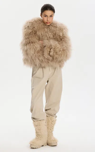 Karen Arcanjo Lui Shearling Cropped Jacket In Nude