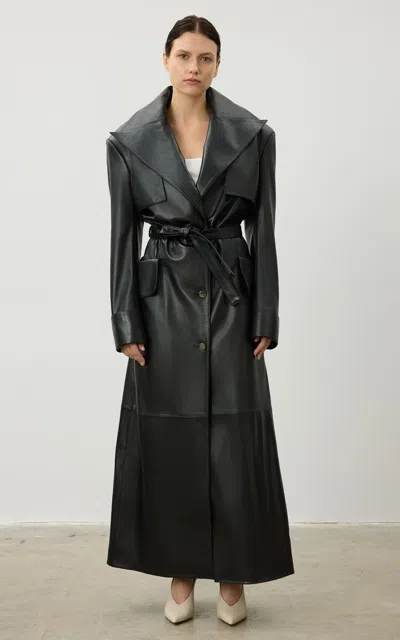 Karen Arcanjo Tori Oversized Leather Coat In Black
