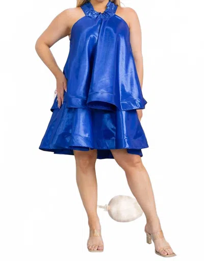 Karen Didion Halter Swing Dress In Blue