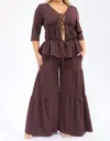 Karen Didion Hollow Lace Up Top And Spliced Wide Leg Pants In Brown In Brown