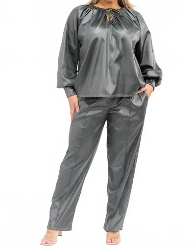 Karen Didion Long Sleeve Drawstring Top And Elastic Waist Pants In Grey In Black
