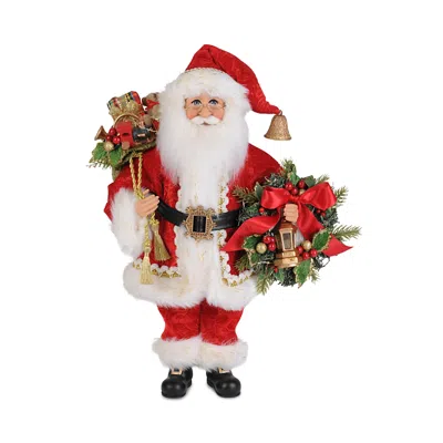 Karen Didion Originals Classic Lighted Berry Wreath Santa Figurine In Red
