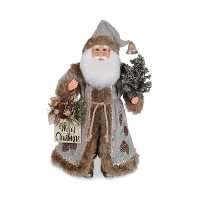 Karen Didion Originals Light Up Silver Pine Santa Figurine In Multi