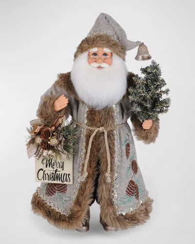Karen Didion Originals Lighted Silver Pine Santa In Multi