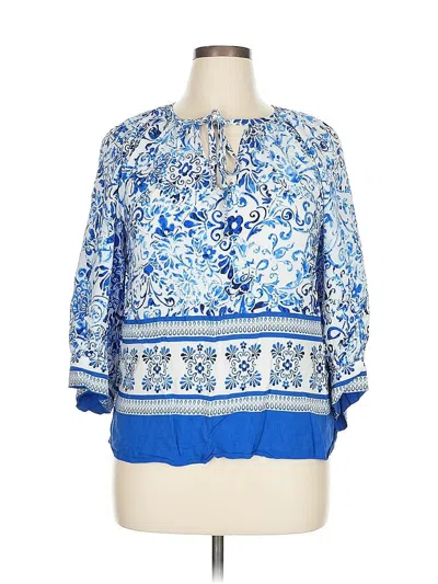 Pre-owned Karen Kane 3/4 Sleeve Blouse In Blue