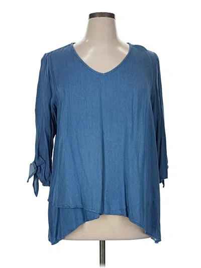 Pre-owned Karen Kane 3/4 Sleeve Blouse In Blue